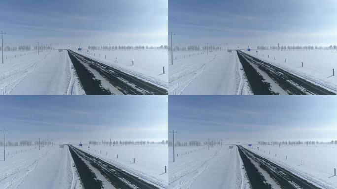 冬季广阔震撼公路雪地航拍空镜