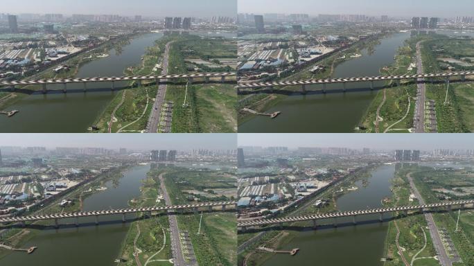 咸阳沣河森林公园在建中航拍4K咸阳宣传片