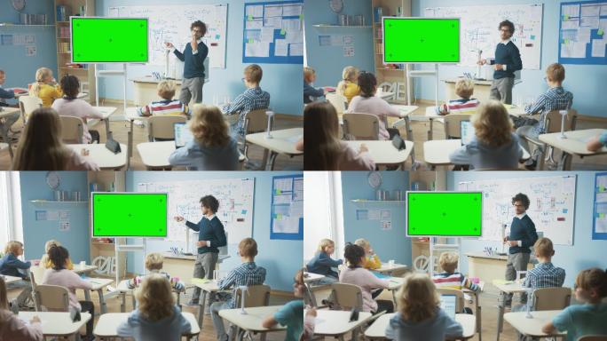 教师使用屏幕交互式数字白板讲解课程