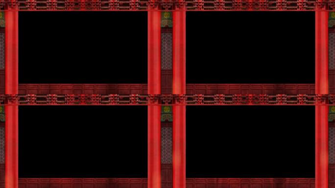 国风视频包装框 红色 柱子 榫卯结构