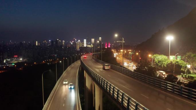 航拍重庆内环高速城市夜景