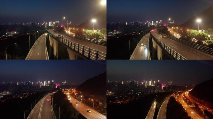 航拍重庆内环高速城市夜景