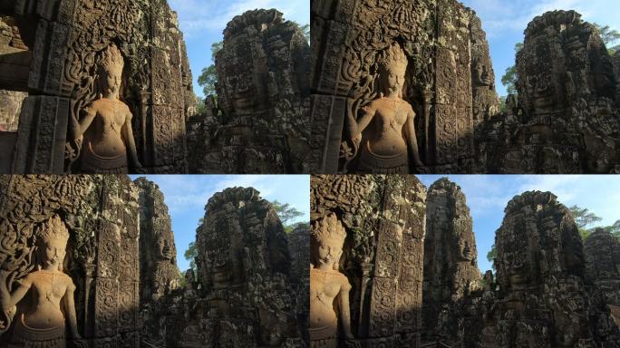 柬埔寨暹粒吴哥窟巴永寺的古老石头面
