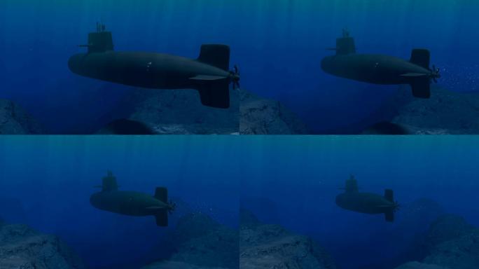 在海底附近巡逻的潜艇
