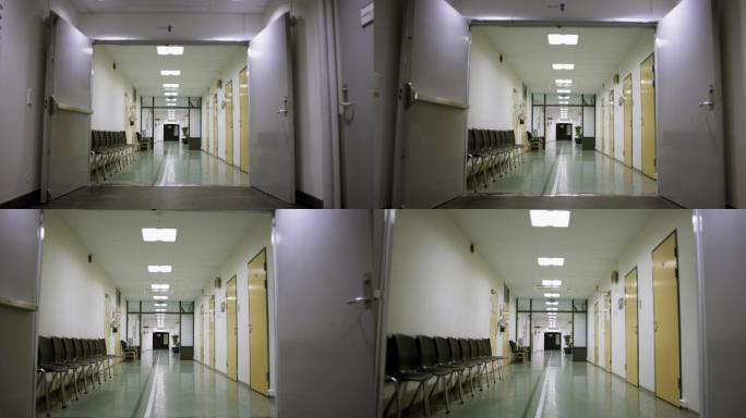 医院空走廊的慢镜头