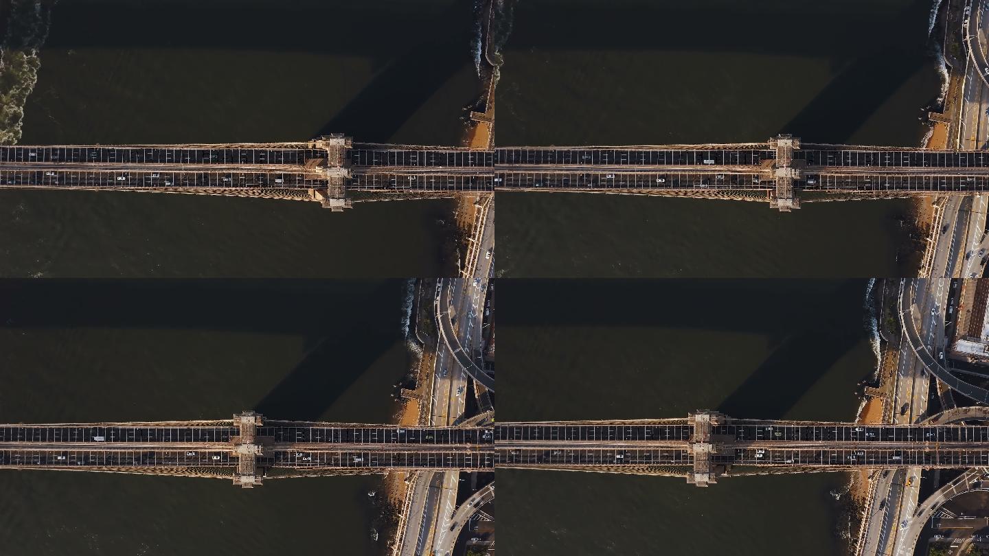 美国纽约布鲁克林大桥鸟瞰图。