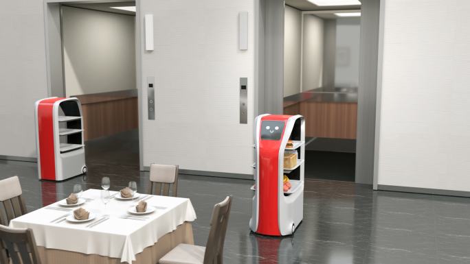 送菜机器人在餐厅送菜