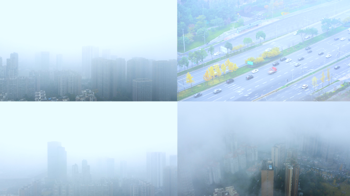 4K航拍城市雾霾空气污染