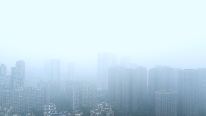 4K航拍城市雾霾空气污染