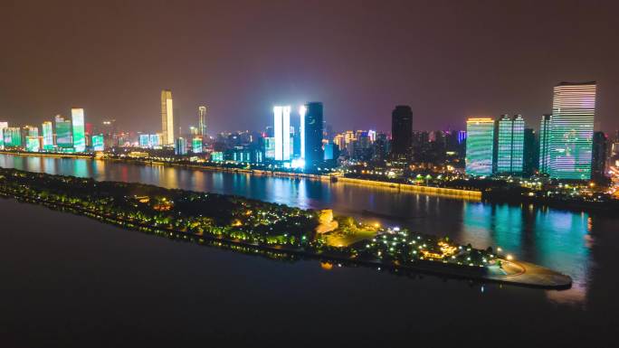4K航拍延时长沙湘江橘子洲头城市夜景