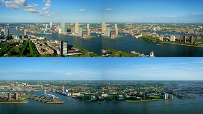 鹿特丹市和伊拉斯谟大桥的全景