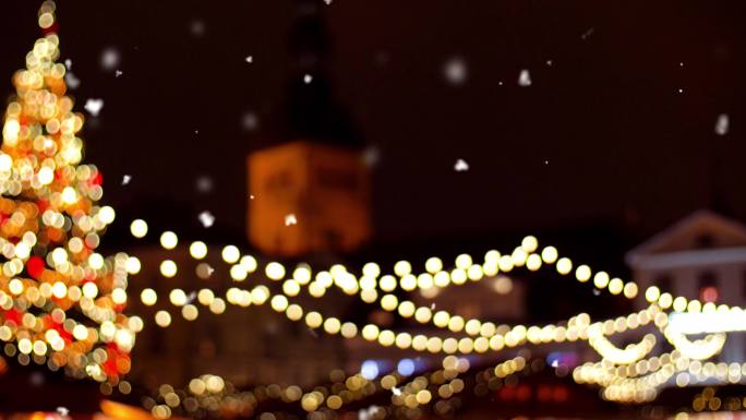 圣诞集市城市夜景航拍空镜大厦写字楼商务宣