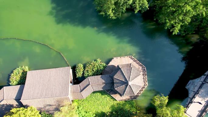 航拍杭州古建筑 小桥流水 水榭楼台