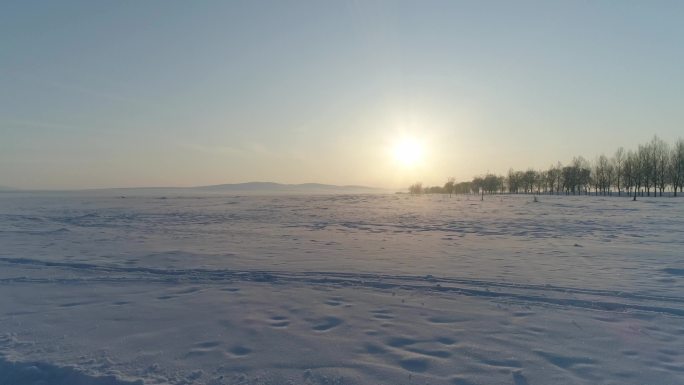 航拍空镜内蒙古朝阳雪景旷野草原