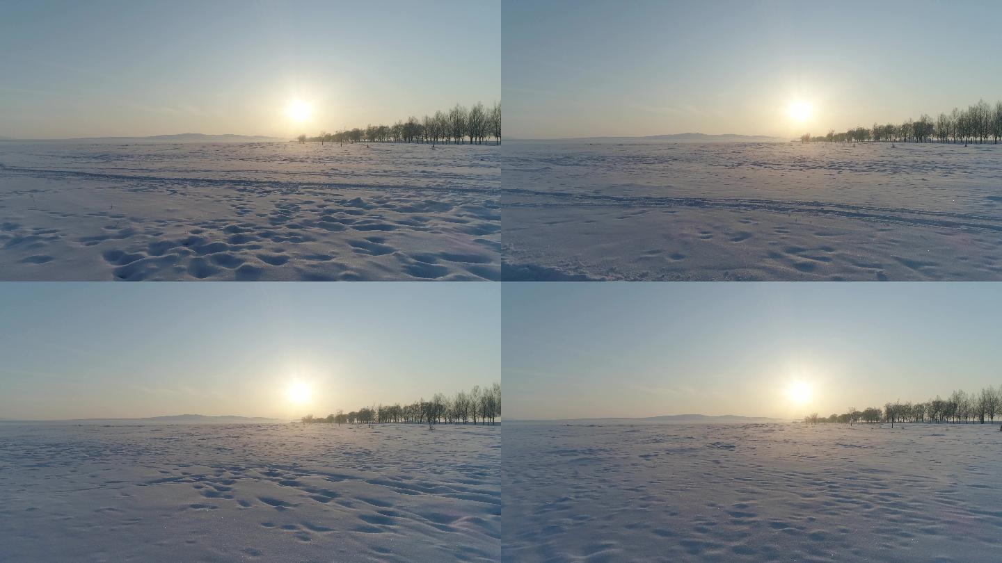 航拍空镜内蒙古朝阳雪景旷野草原