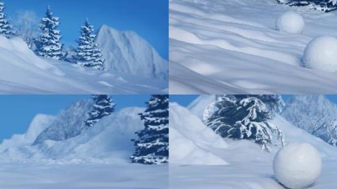 三维雪山雪坡雪球滚落宽屏大屏视频素材