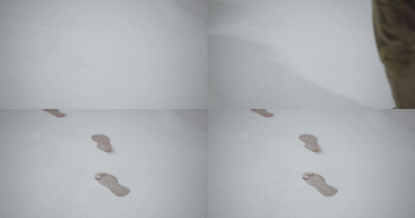 【8K正版素材】自然下雪雪花积雪行人脚印