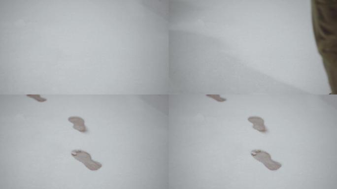 【8K正版素材】自然下雪雪花积雪行人脚印