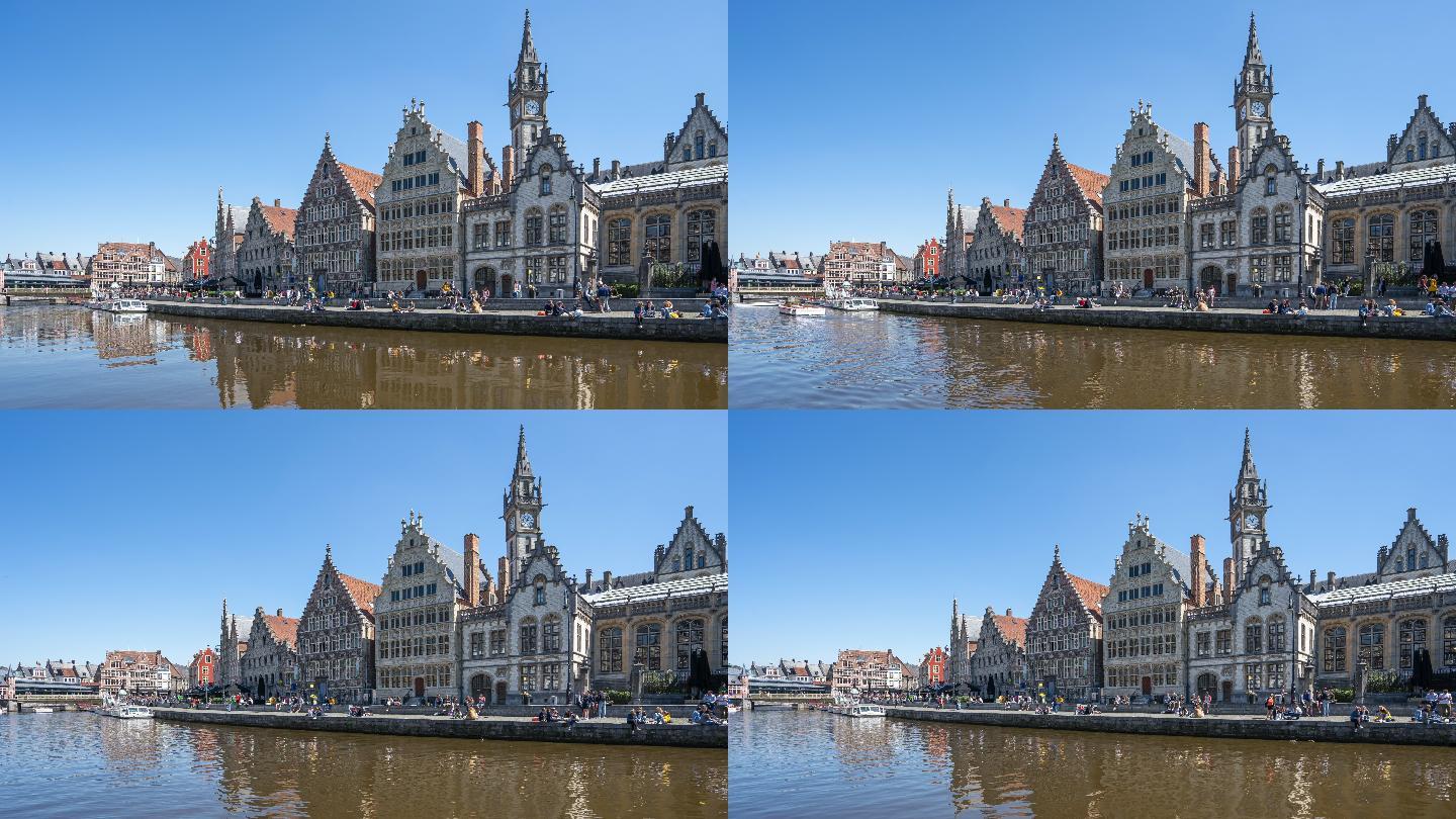 比利时根特古镇和运河的延时视频