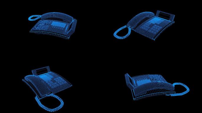 蓝色全息科技线框电话机动画带通道