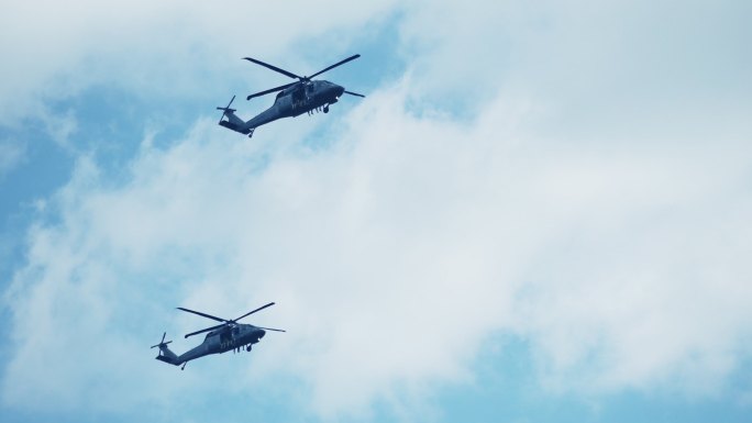编队飞行的陆军直升机