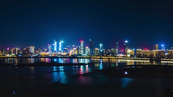 4K航拍延时南昌赣江红谷滩区城市夜景