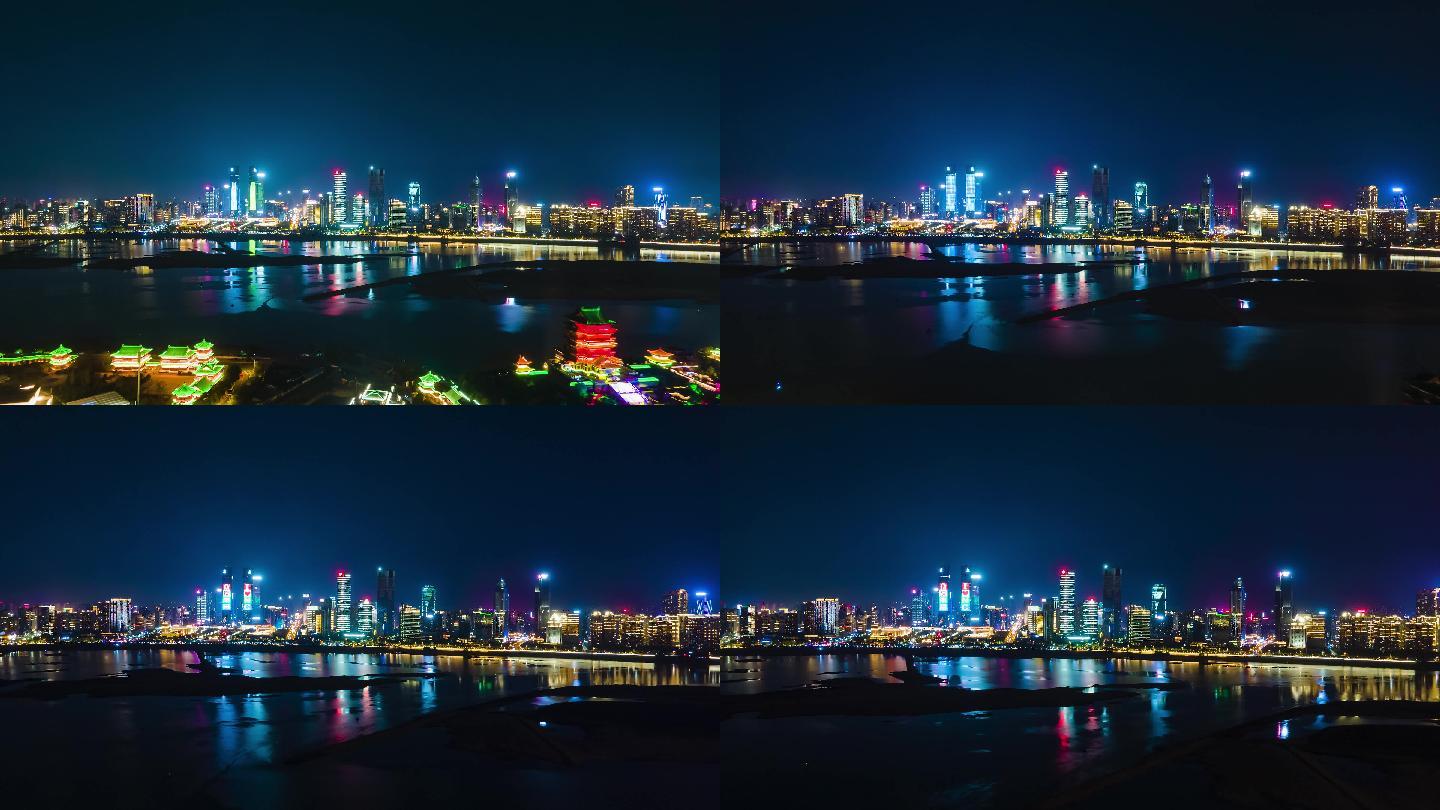 4K航拍延时南昌赣江红谷滩区城市夜景