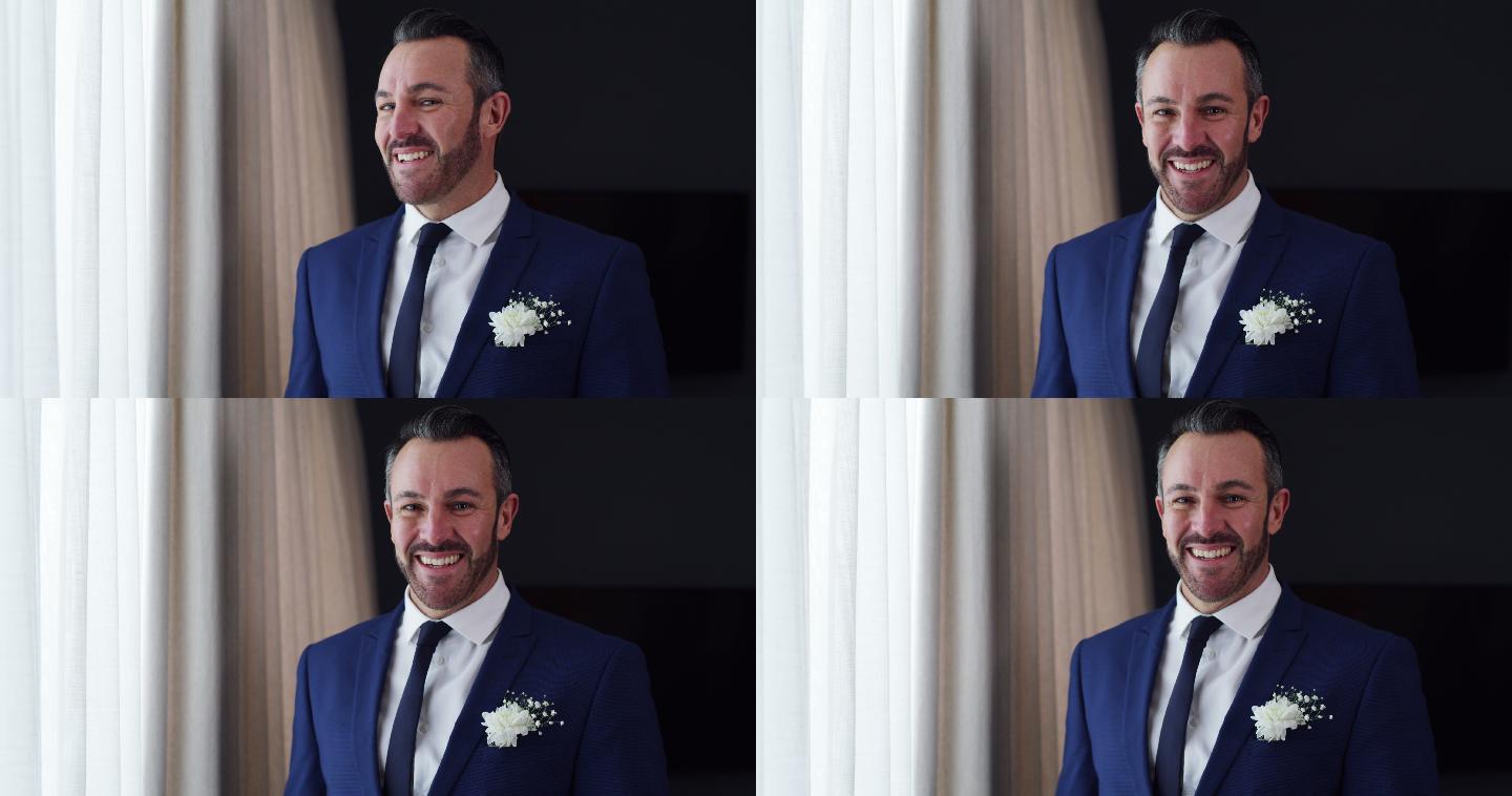 一个英俊的成熟男人准备婚礼的视频