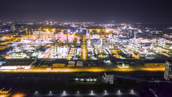 化工厂夜景 航拍延时