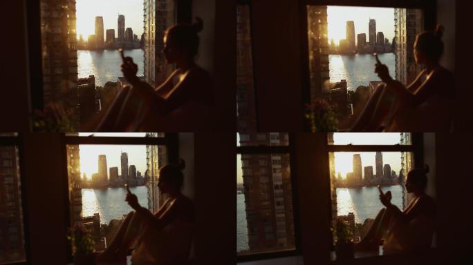 纽约靠窗的女人海边旅游风景生态建设景观人