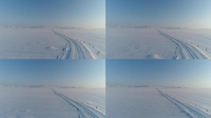 空镜航拍内蒙古北方雪景公路