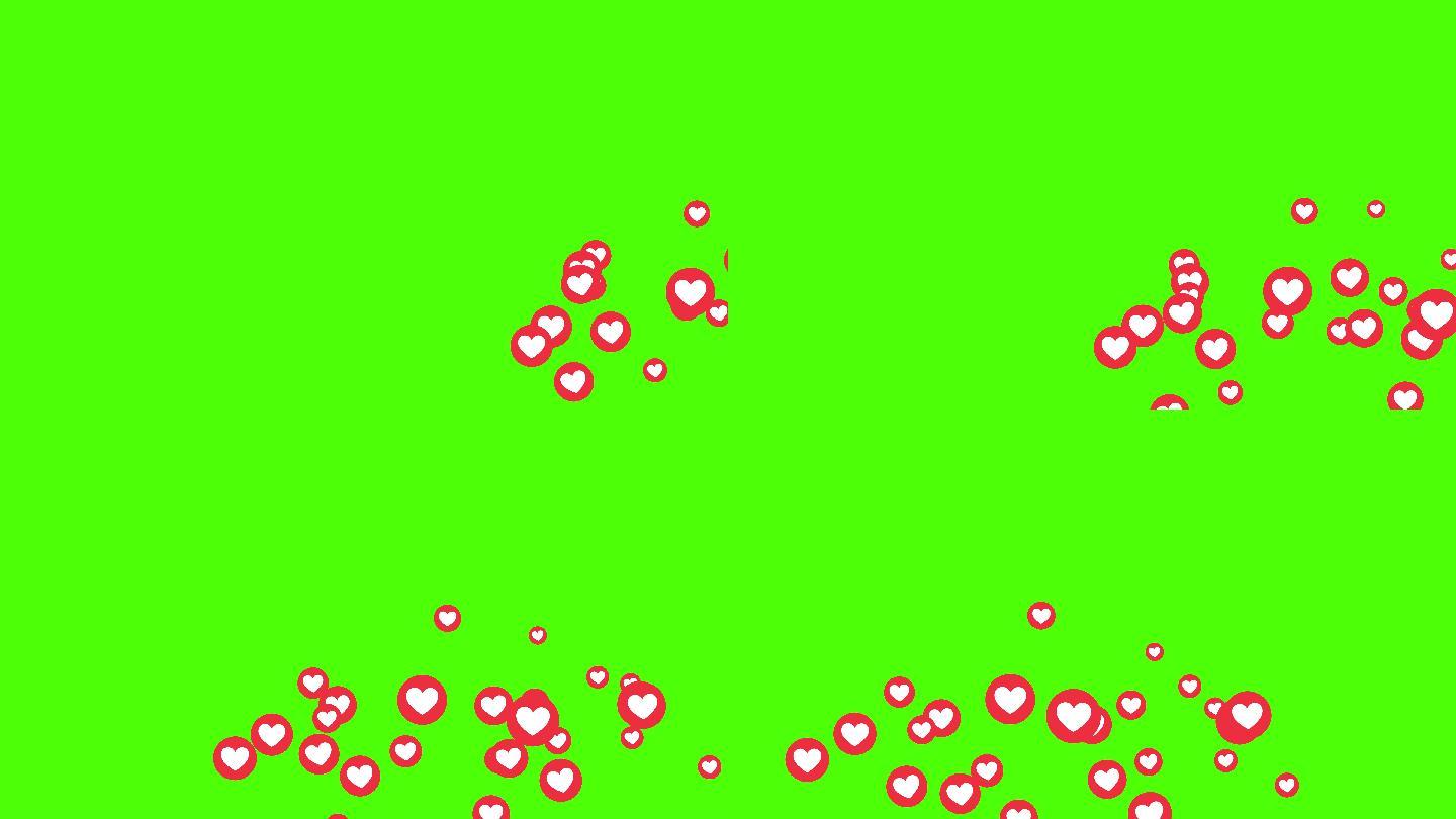 绿色屏幕上的社交爱心图标符号动画