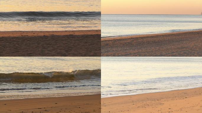 清晨大海金沙滩浪花实拍带海浪声