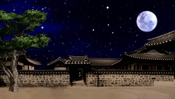 古代中国宅院夜晚高清舞台视频背景