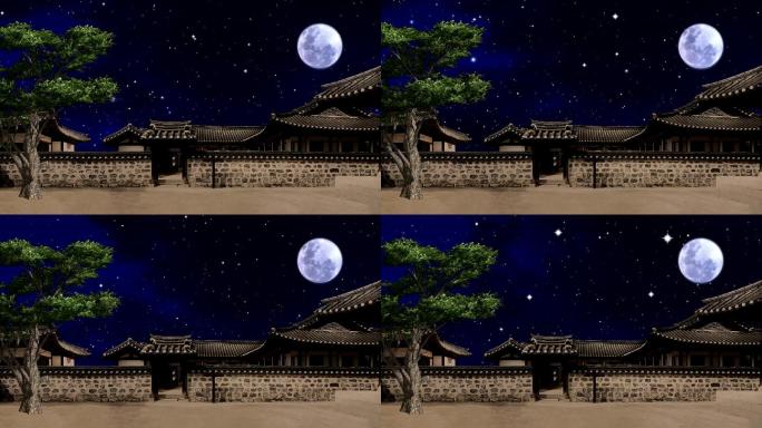 古代中国宅院夜晚高清舞台视频背景