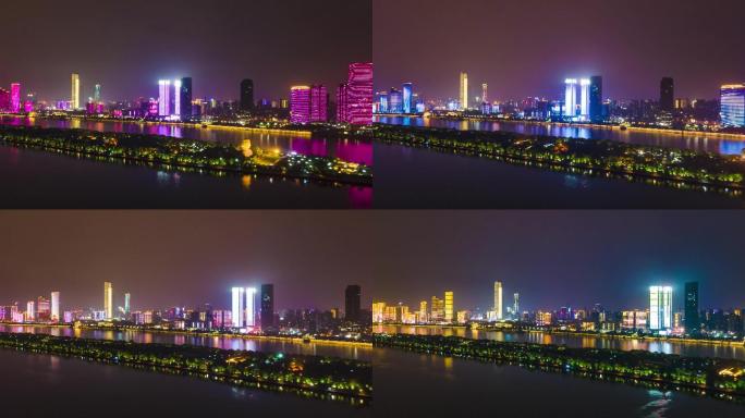 4K航拍延时长沙湘江橘子洲芙蓉区城市夜景