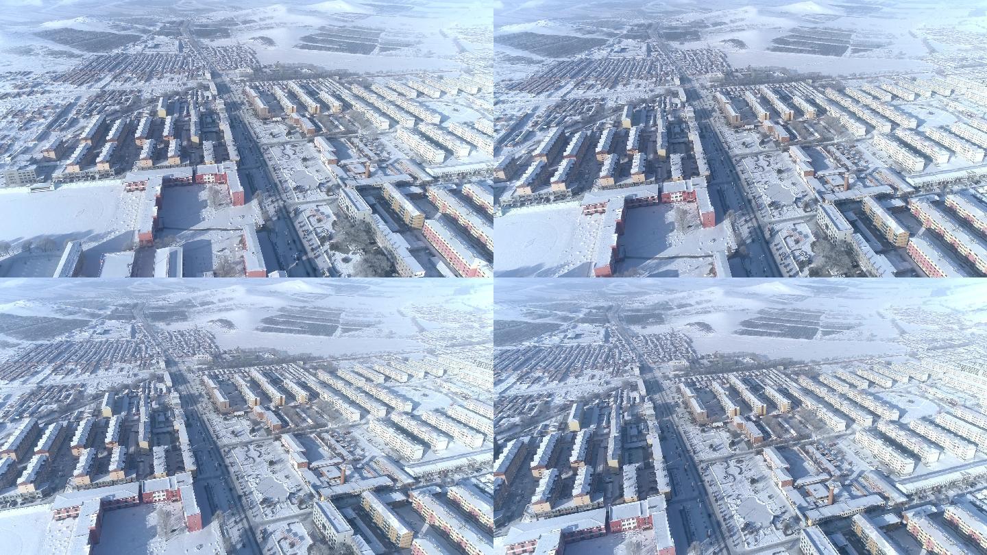 航拍空镜北方小镇内蒙古冬季雪景白雪皑皑