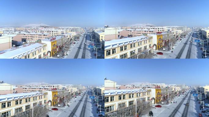 航拍空镜内蒙古北方小镇冬季雪景雪后