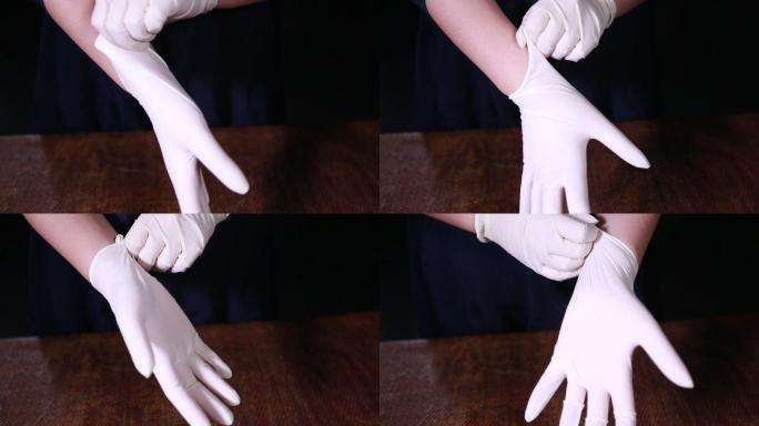 实验员带一次性橡胶手套 (3)