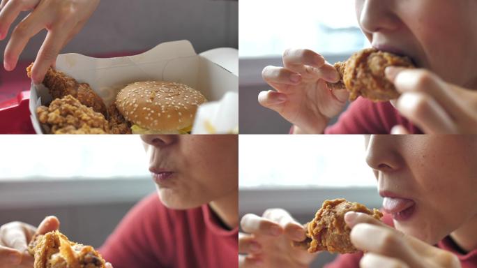 吃炸鸡的女人肯德基麦当劳垃圾食品