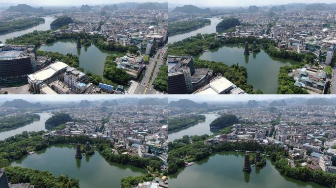 桂林日月双塔航拍4k原图视频素材