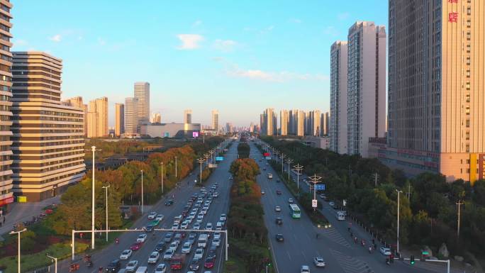 襄阳市邓城大道夕阳航拍