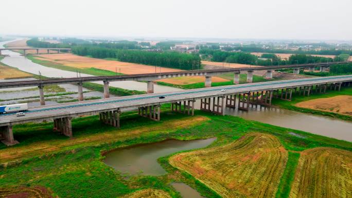 航拍高速公路，航拍物流高速，农田高速公路