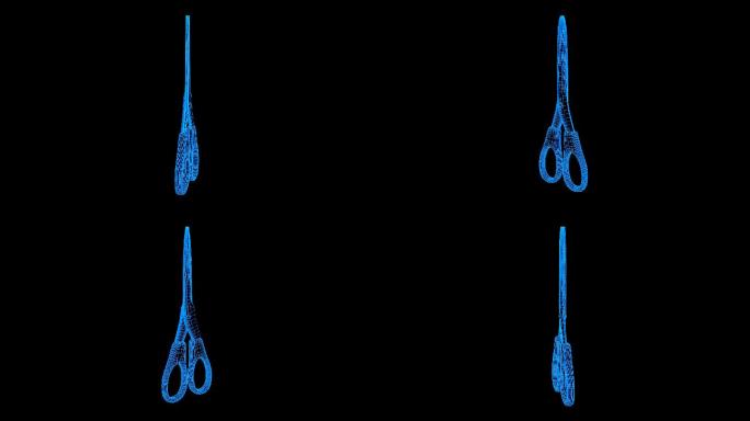 蓝色全息科技线框剪刀动画带通道
