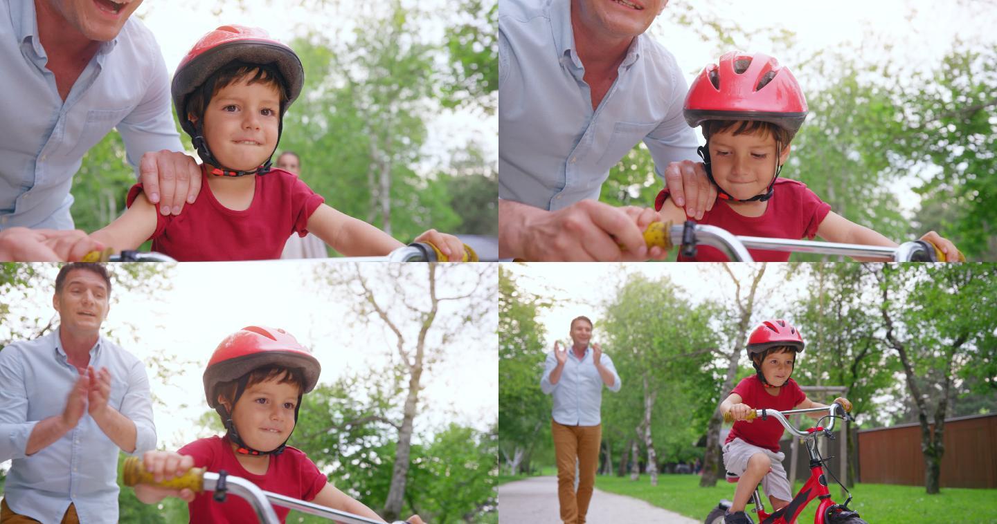 第一次骑自行车的小男孩