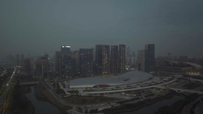 杭州奥体博览中心夜景4K航拍