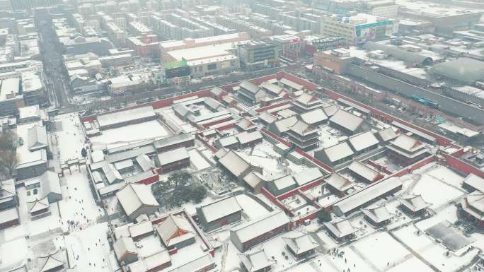 中国沈阳故宫古建筑雪景航拍