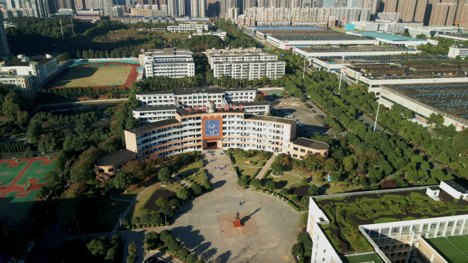 4K长沙县实验中学航拍空镜