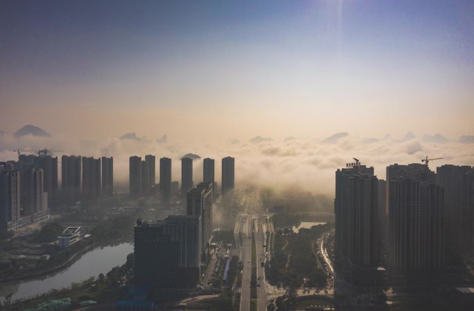 桂林临桂区日出风光风景素材航拍延时大气