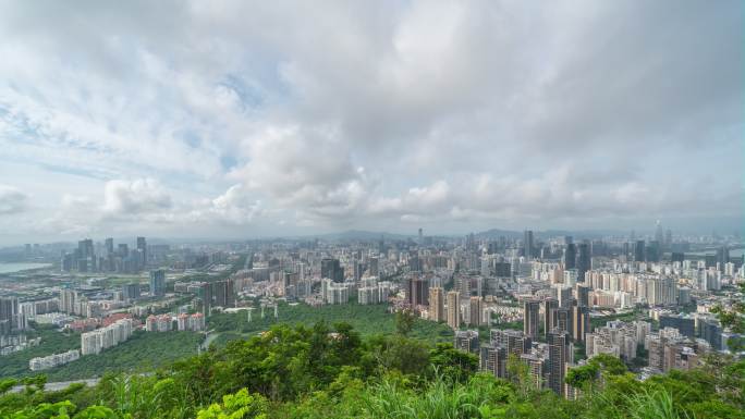 深圳南山宝安城市风光白天全景延时摄影